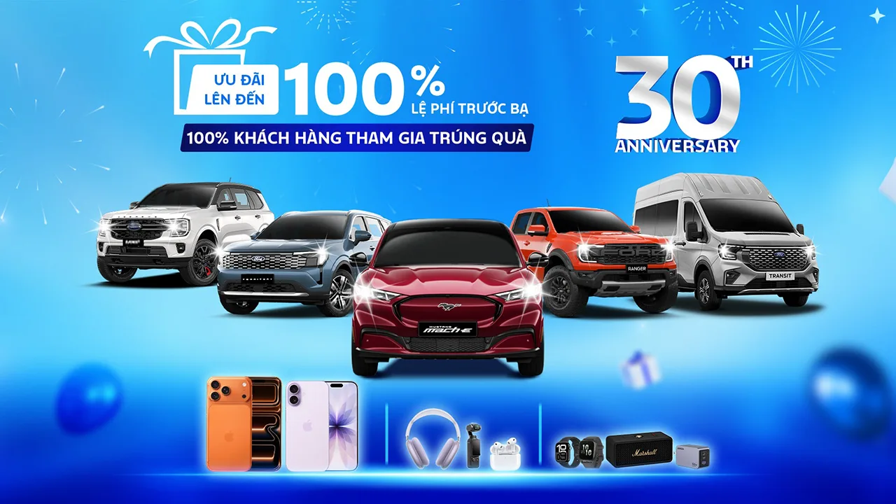 Chương trình khuyến mãi tháng 10/2025 “ĐẠI TIỆC SINH NHẬT MỪNG FORD 30 NĂM”